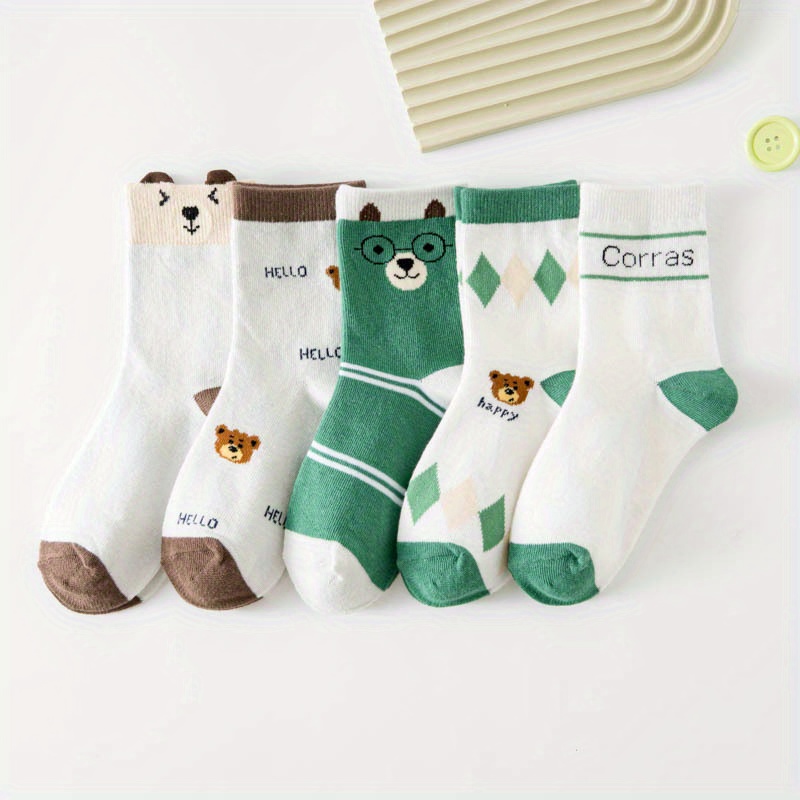 5 Pack Toddler Cartoon Bear Pa - Cotton Crew Sock Pack 评论和价格