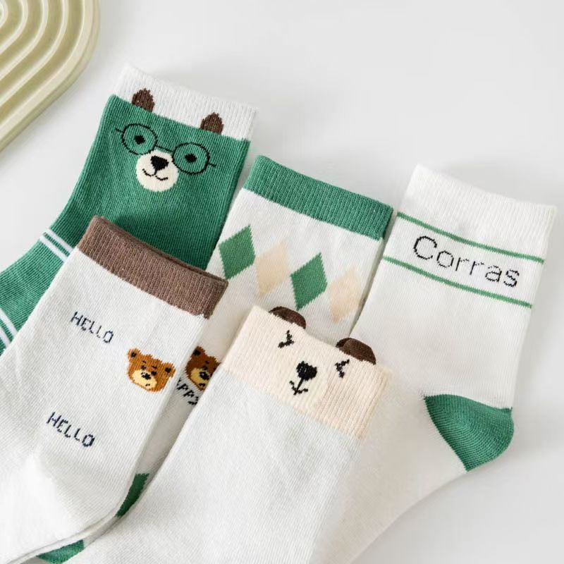 5 Pack Toddler Cartoon Bear Pa - Cotton Crew Sock Pack 评论和价格