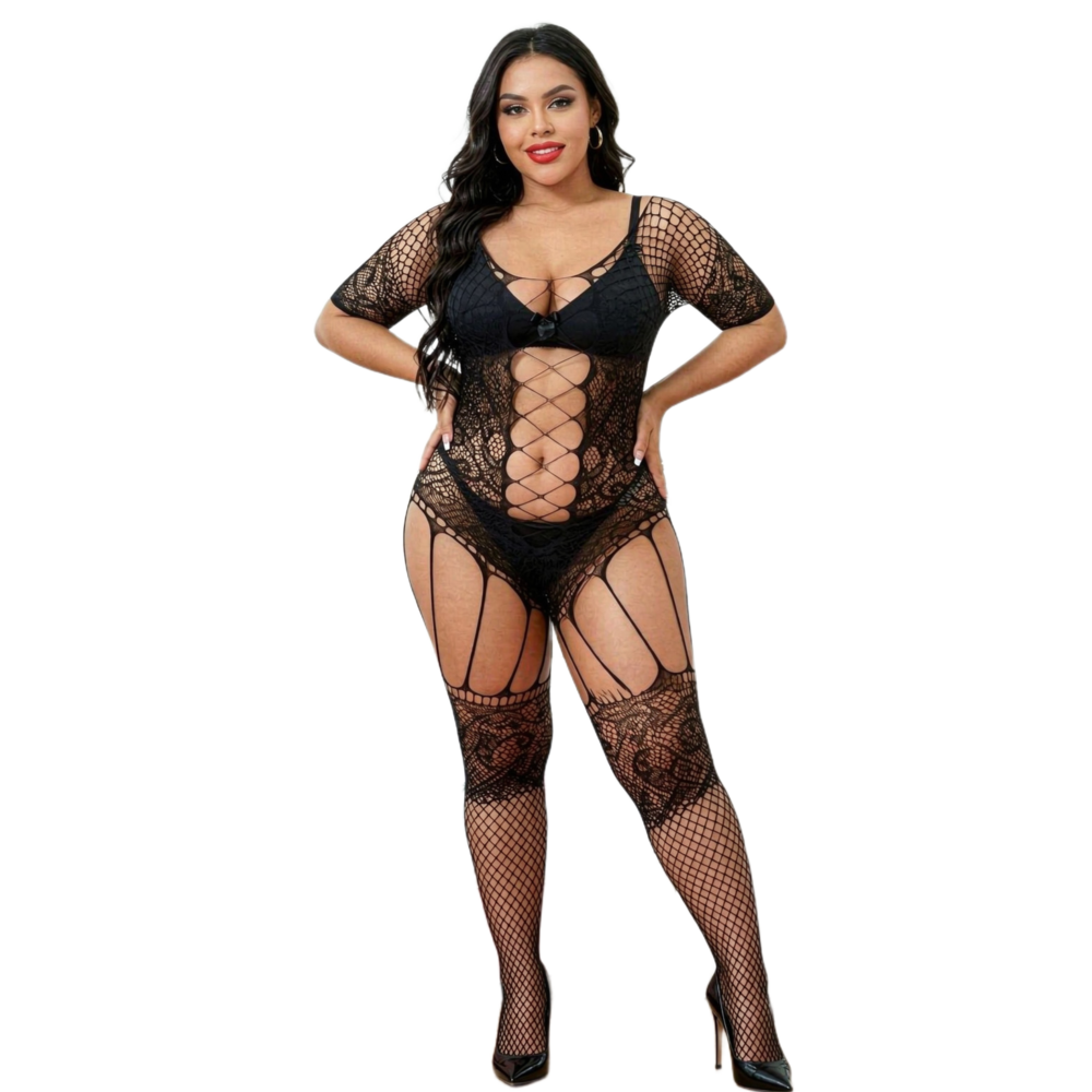 New Plus Size Bodystocking Bod - Fishnet Stocking Women 评论和价格